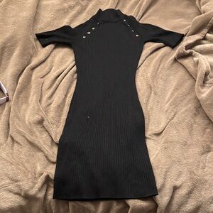 Say What? Black Ribbed Mini Dress